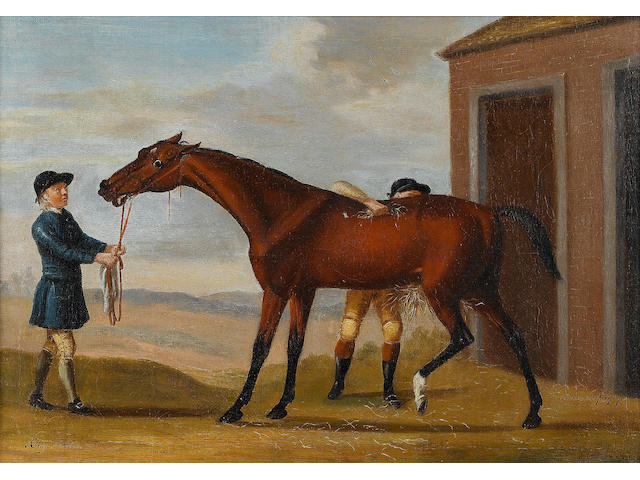 Francis Sartorius (London 1734-1804) Bay Malton, held by a groom, being rubbed down 43.5 x 61.5cm (17 1/8 x 24 1/8in)