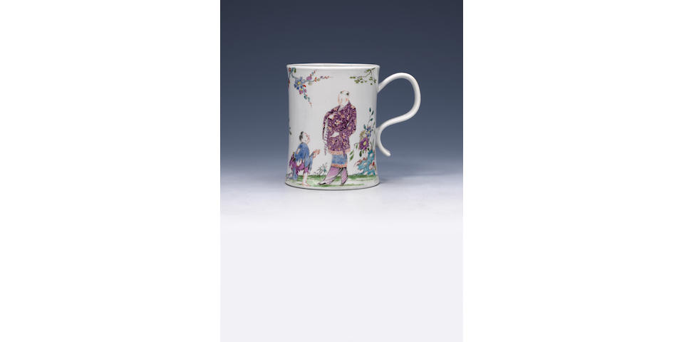A unique Worcester cylindrical mug Circa 1753-55.