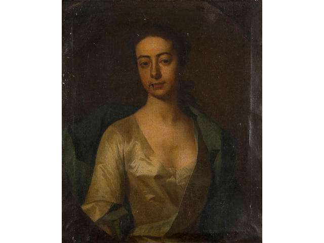 Circle of Sir Godfrey Kneller (L&#252;beck 1646-1723 London) Portrait of John Enys (1649-1726), half length, wearing blue jacket, together with a companion portrait of his wife, Anne (nee Gregor) a pair,