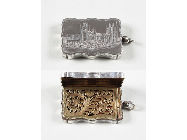 An early Victorian silver pictorial vinaigrette By Taylor and Perry, Birmingham, 1843,