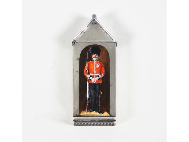 A Victorian silver and enamel sentry box vesta case By Sampson Mordan, London, 1886,