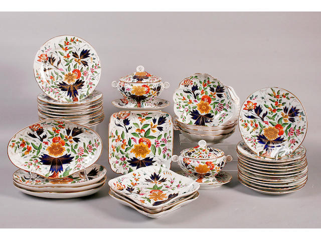 A Staffordshire Imari dinner / dessert service early 19th century