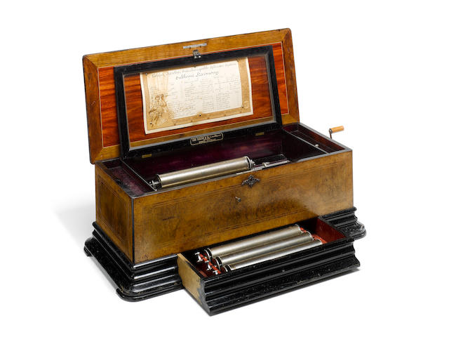 A rare tri-revolver interchangeable 'Sublime Harmony' cylinder musical box by George Baker, Geneva, circa 1893,