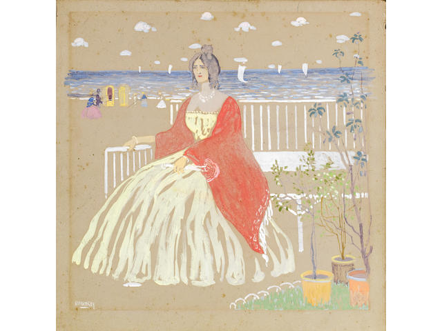 Wassily Kandinsky (Russian, 1866-1944) 'Au bord de la mer' ('Am Strande') image size 29 x 29cm (11 7/16 x 11 7/16in).; cardboard size 32.7 x  32.5cm (12 7/8 x 12 13/16in). unframed