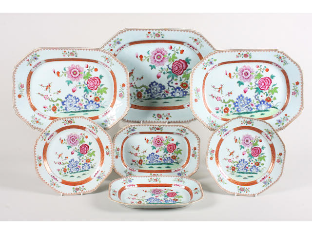 A Chinese export famille rose part dinner service Qianlong period