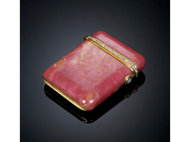A pink marble, gold and diamond set vesta