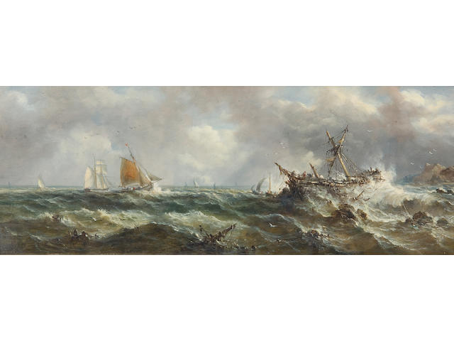 John Moore of Ipswich (British, 1820-1902) Boats in rough seas off the coast (together with another by the same hand, a pair. (2))