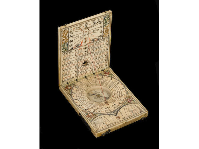 A good Lienhart Miller ivory diptych dial, Nuremberg, dated 1622,