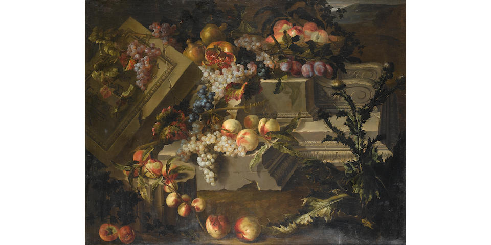 Pierre Dupuis (Montfort-l'Amaury 1610-1682 Paris) Peaches, grapes, plums and pomegranates