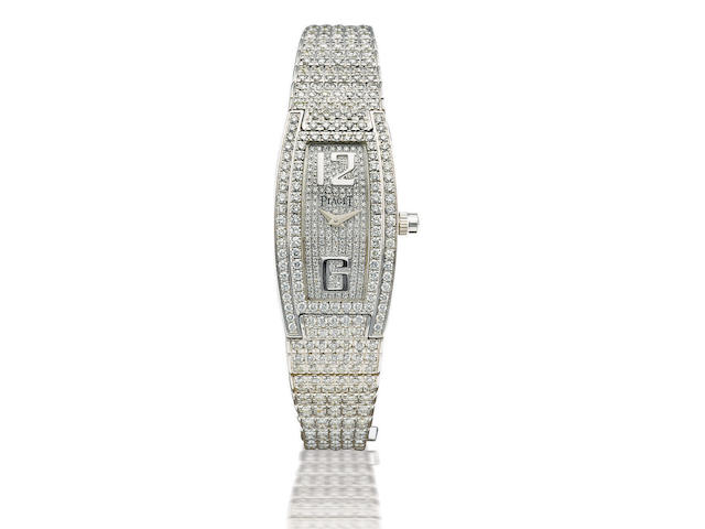 Piaget. A fine and rare 18ct white gold and diamond quartz lady&#8217;s wristwatchLimelight Barrel Shaped Ladies Diamond Wristwatch, Ref: GOA26054, Circa 2005