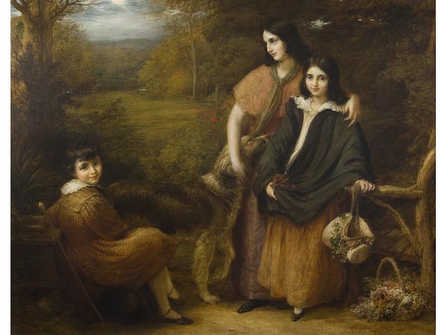 John Linnell (British, 1792-1882) Portrait of three elder children of Robert Clutterbuck
