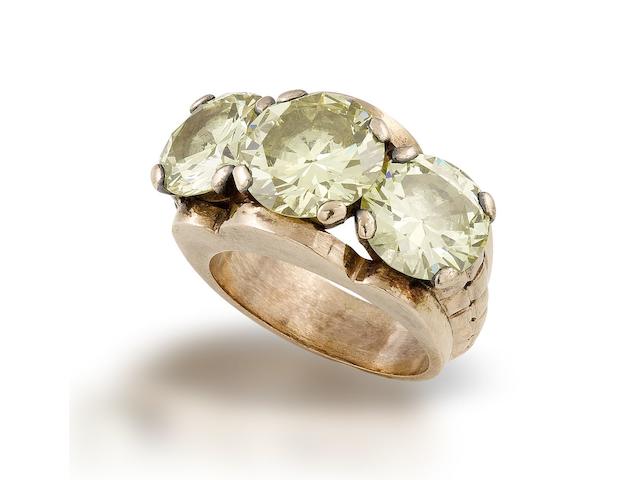A diamond three-stone ring,