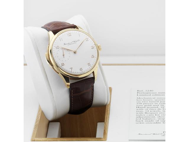 International Watch Co. A fine and rare 18ct pink gold oversized minute repeating wristwatchPortuguese-Repetition Minutes, Ref:5240, No.180/250, Made in a limited edition of 250 examples, Sold 15th June 2004