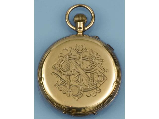 Thomas Russell & Son, Liverpool: An 18ct gold chronograph hunter pocket watch