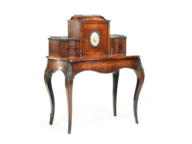 A Victorian tulipwood, kingwood, walnut  and marquetry bonheur du jour