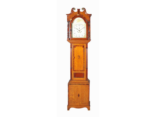A 19th century oak, mahogany, crossbanded and inlaid longcase clock