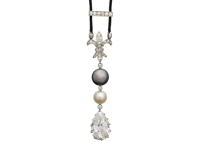 A belle &#233;poque pearl and diamond pendant,