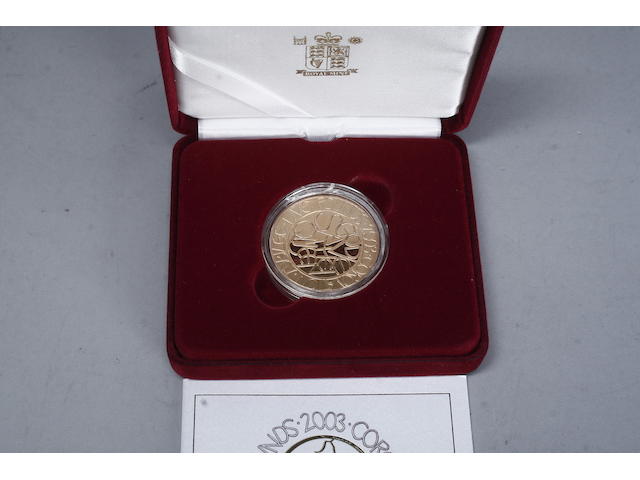 A Royal Mint 22ct gold Five pound coin 39.94 grams, in a red velvet case.