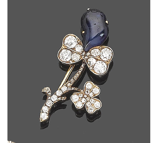 A 19th century sapphire and diamond brooch,