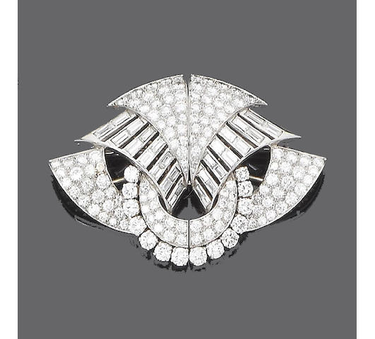 A diamond double-clip brooch,