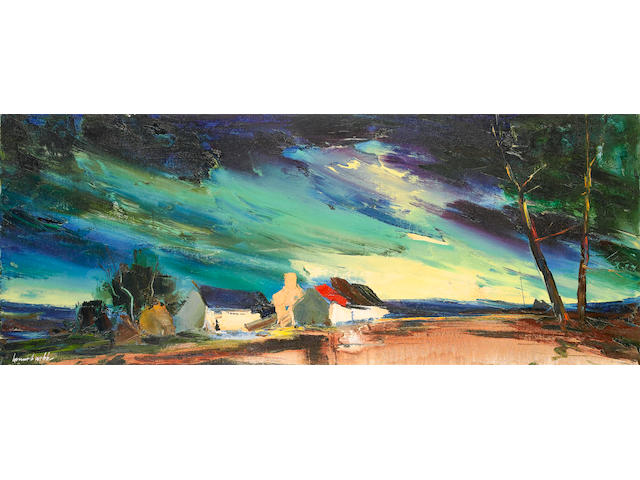 Kenneth Webb (Irish, born 1927) Evening light, County Down (51 x 127 cm.) 20 x 50 in. (unframed)