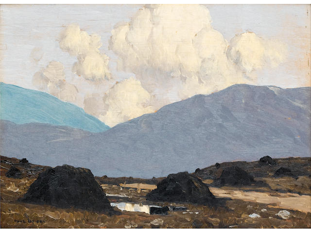 Paul Henry R.H.A. (1876-1958) Landscape with turfstacks 20.7 x 28 cm. (8 1/4 x 11 in.)