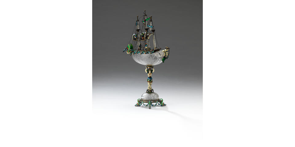 A late 19th century Austrian silver, enamelled, jewelled and rock crystal neff, by Karl Ratzersdorffer, Vienna, circa 1890,