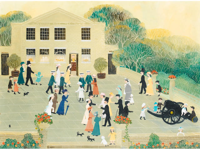 Helen Bradley (British, 1900-1979) On warm sunday evenings we walked in the park 44.5 x 59.5 cm. (17 1/2 x 23 1/2 in.)