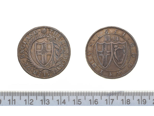 Commonwealth, 1649-60, Pattern Halfcrown, by Blondeau, 1651, 15.2g, shield of St. George within a wreath, THE. COMMONWEALTH. OF. ENGLAND., m.m. sun,