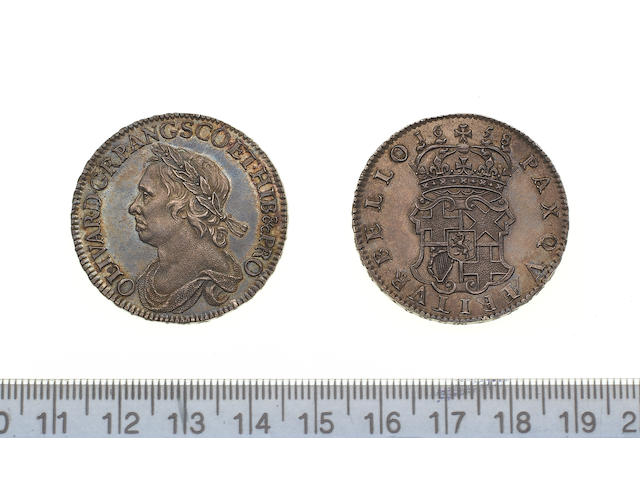 Oliver Cromwell, Halfcrown, 1658, draped bust left, OLIVAR. D. G. RP. ANG. SCO. ET. HIB & PRO,