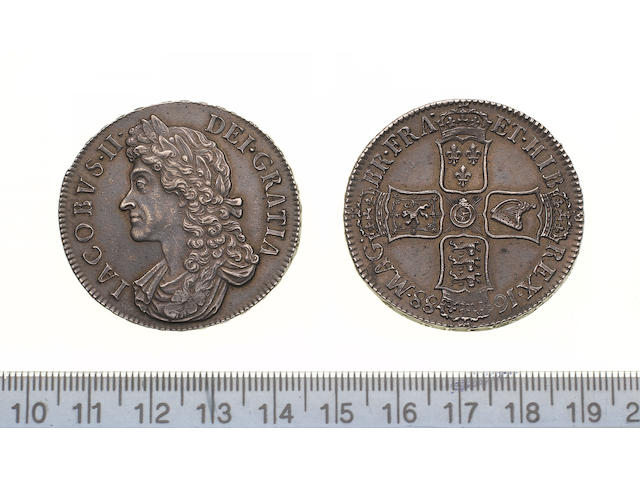 James II, 1685-88, Crown, 1688, second draped bust left,