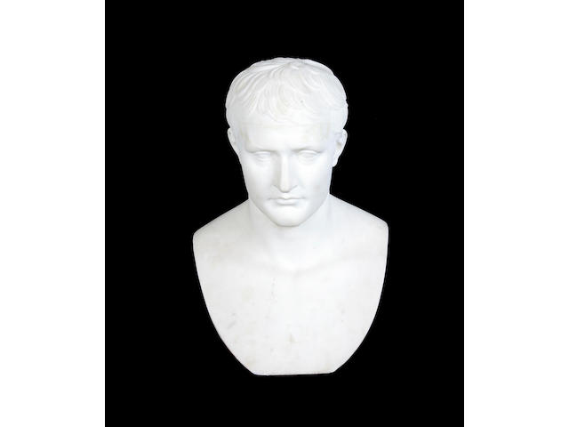 After Lorenzo Bartolini (Italian, 1777-1850): A second half 19th century white marble bust of Napoleon Bonaparte