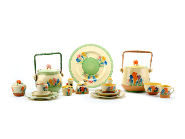 A collection of Clarice Cliff 'Crocus' pattern wares