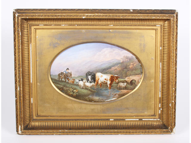 A 19th century convex oval polychrome painted enamel panel