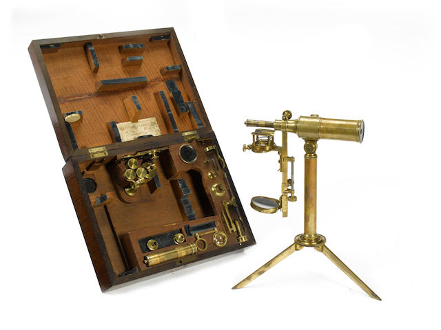 An extremely rare John Cuthbert brass reflecting microscope No.35, English, circa 1830,