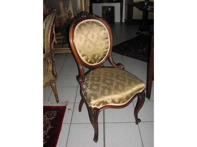 Set of six mid Victorian walnut salon chairs