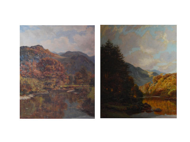 A. Lee Rogers (Canadian) A mountainous lakeside scene in autumn, together with another similar, a pair,