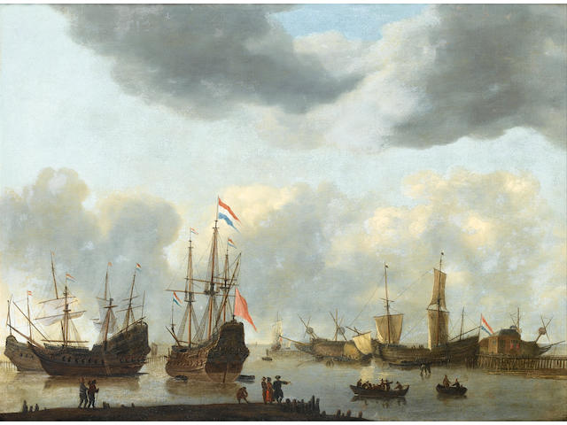 Regnier Nooms, called Zeeman (Amsterdam 1623-1667) Dutch shipping in calm sees under a stormy sky