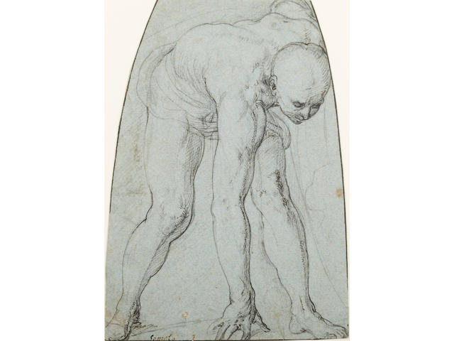Giovanni Battista Franco, called Il Semolei  (1498-1561) Study of a stooping male figure (overall)