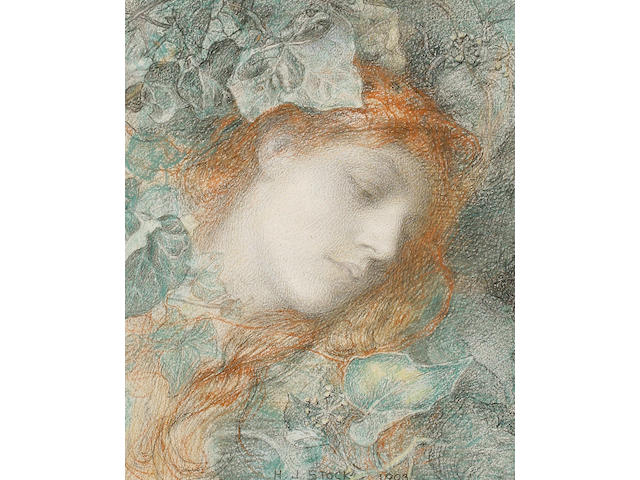 Henry John Stock, RI ROI (British, 1853-1930) Portrait of a girl surrounded by ivy leaves