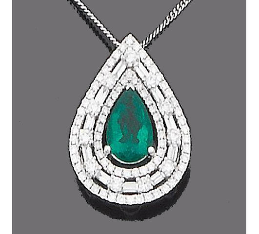 An emerald and diamond pendant
