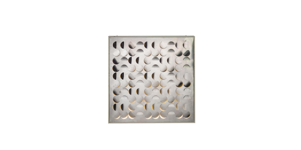 Giacomo Benevelli for Missaglia, an 'Arabesco' wall light, designed circa 1960 aluminium, painted wood frame and fluorescent tubing