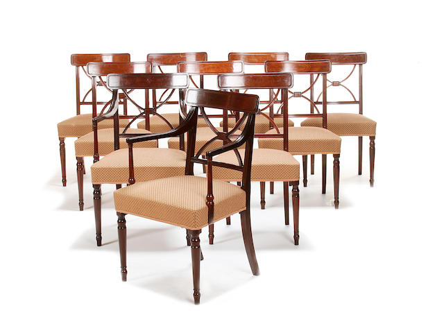 A set of eight Regency mahogany dining chairs
