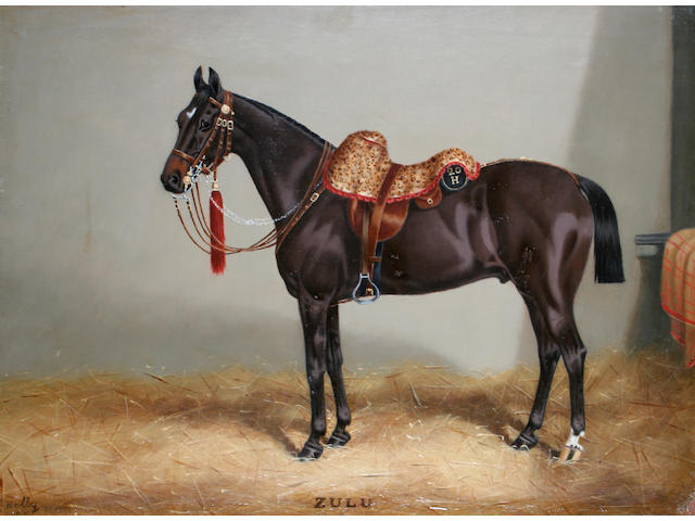 E. Hally (British), 19th century 'Zulu', a cavalry horse in a stable,
