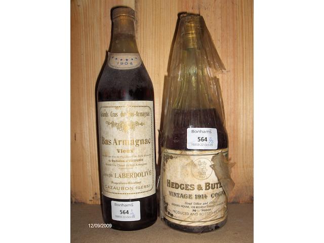 Domaine d'Escoub&#232;s Bas Armagnac 1904 (1)  Hedges & Butler Cognac 1914 (1)