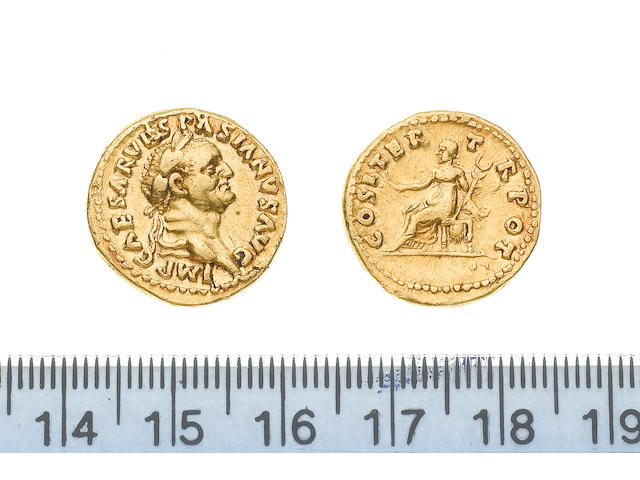 Vespasian, AD 69-79, Gold aureus of Vespasian, minted in Rome AD 69-71, 7.2g, IMPCAESARVESPASIANUSAUG, laureate head right,