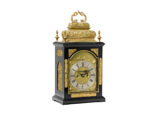 Daniel Quare - a good late C17th ebony veneered 1/4 repeating double basket top bracket clock