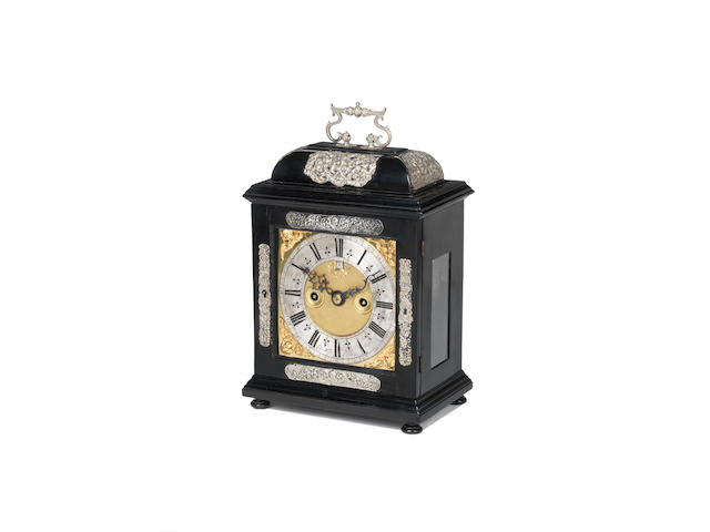 A rare late 17th century silver mounted ebony?? veneered bracket clock Luke Wise,Reading