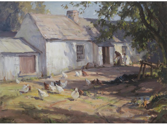 Frank McKelvey R.H.A., R.U.A. (Irish, 1895-1974) A Sunlit Farmyard 51 x 68.5 cm. (20 x 27 in.)