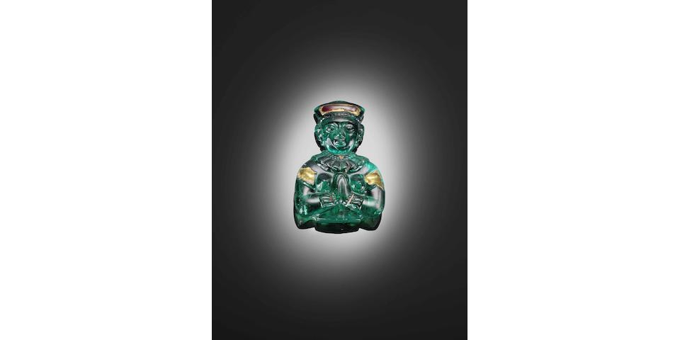 A rare South Indian carved emerald figurine, 18th century